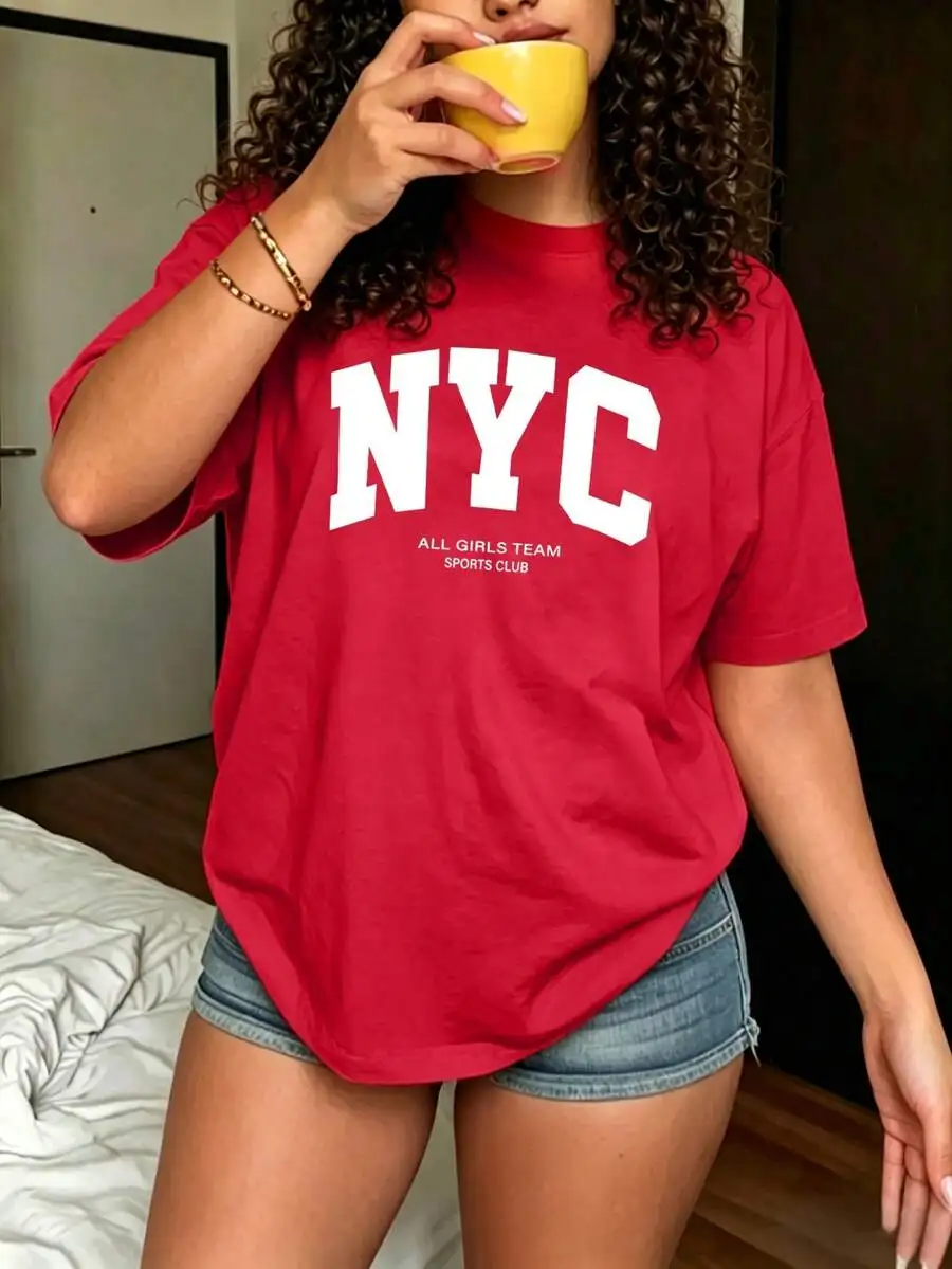 2026 Fashion New Arrival Womens Loose Fit Hot Style T Shirt American Vintage Nyc Graphic Print Lightweight Breathable Pure Feel Casual Tee Best Friend Outfit Gift Basic Top T Shirt