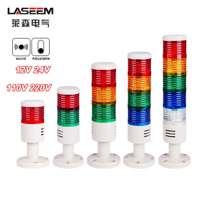 

Сигнальная колонна GJB-369 с 12345 слоями светодиодов, DC12-24V AC220V, постоянный и мигающий свет, промышленные сигнальные предупреждающие лампы с зуммером