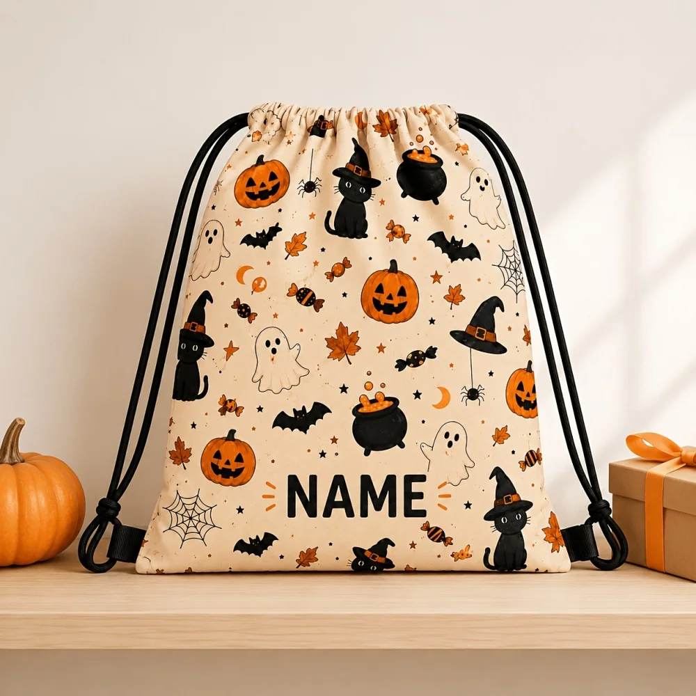 1Pc Halloween Personalized Custom Drawstring Backpack, Custom Name Candy Bag, Halloween Party Gift Packaging, Festive Backpack