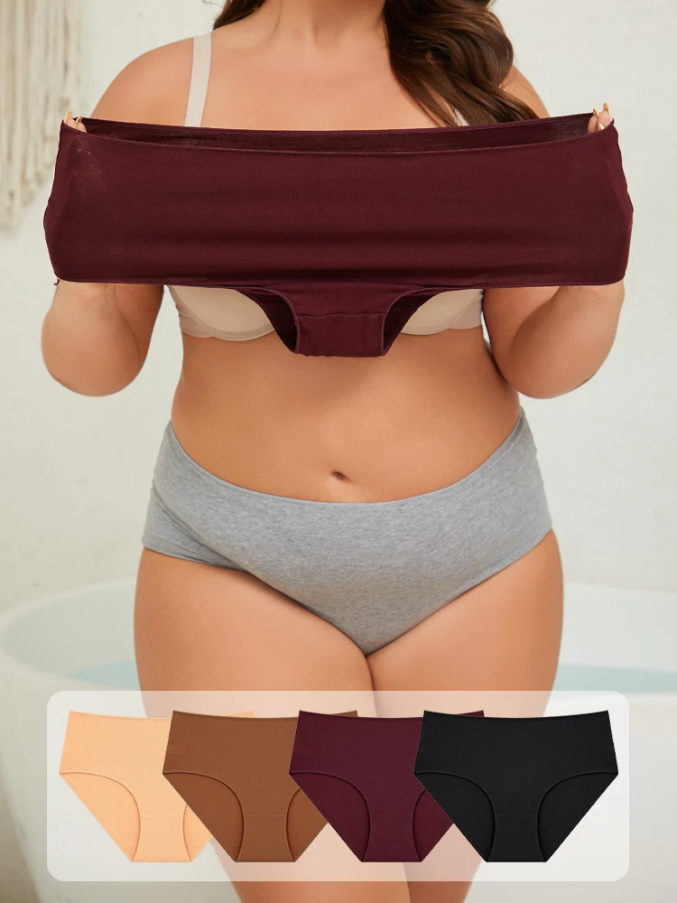 FINETOO 4 Teile/satz Baumwolle Hohe Taille Höschen Plus Größe Feste Unterwäsche Weibliche Komfort Unterhose Stretchy Dessous S-XXL Dessous