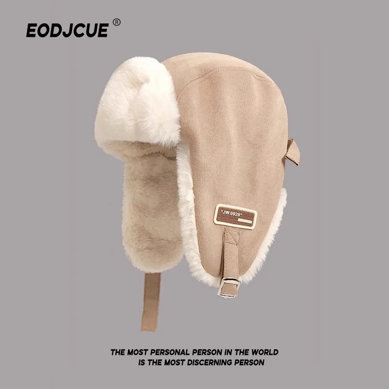 Ins Cool Velvet Thickened Warm Pilot Hats for Women Autumn and Winter Retro Casual Suede Cycling Ear Protection Bomber Caps Men