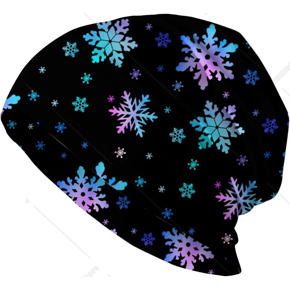 

Colorful Snowflake Slouchy Hat, Black - Backed with Shiny Patterns, for Winter - Vibe Styling