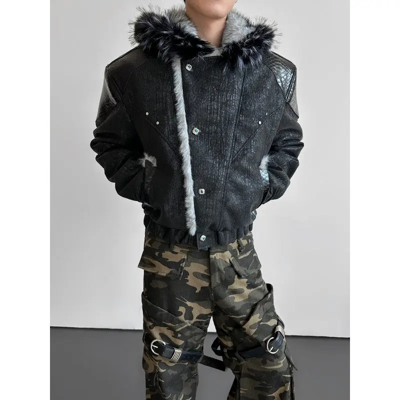 

Мужская хлопковая куртка American Heavyweight Trendy Design Snow Wolf с кожаным воротником и нашивками, в стиле Mountain Eagle, модная городская модель