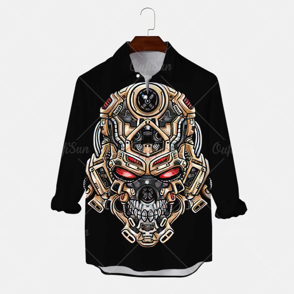 Skull Print Men's Shirts Horror 3D Pattern Long Sleeved Shirt Outdoor Street Men's Clothing 2023 Trend Four Seasons Men's Tops