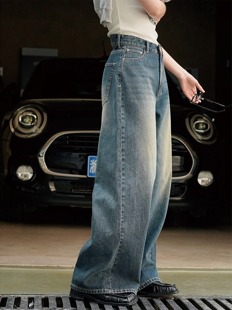 [LANMREM] Vintage Washed Jeans For Women 2024 Spring New High Waist Wide Leg Denim Pants Streetwear Loose Trousers 26D8626