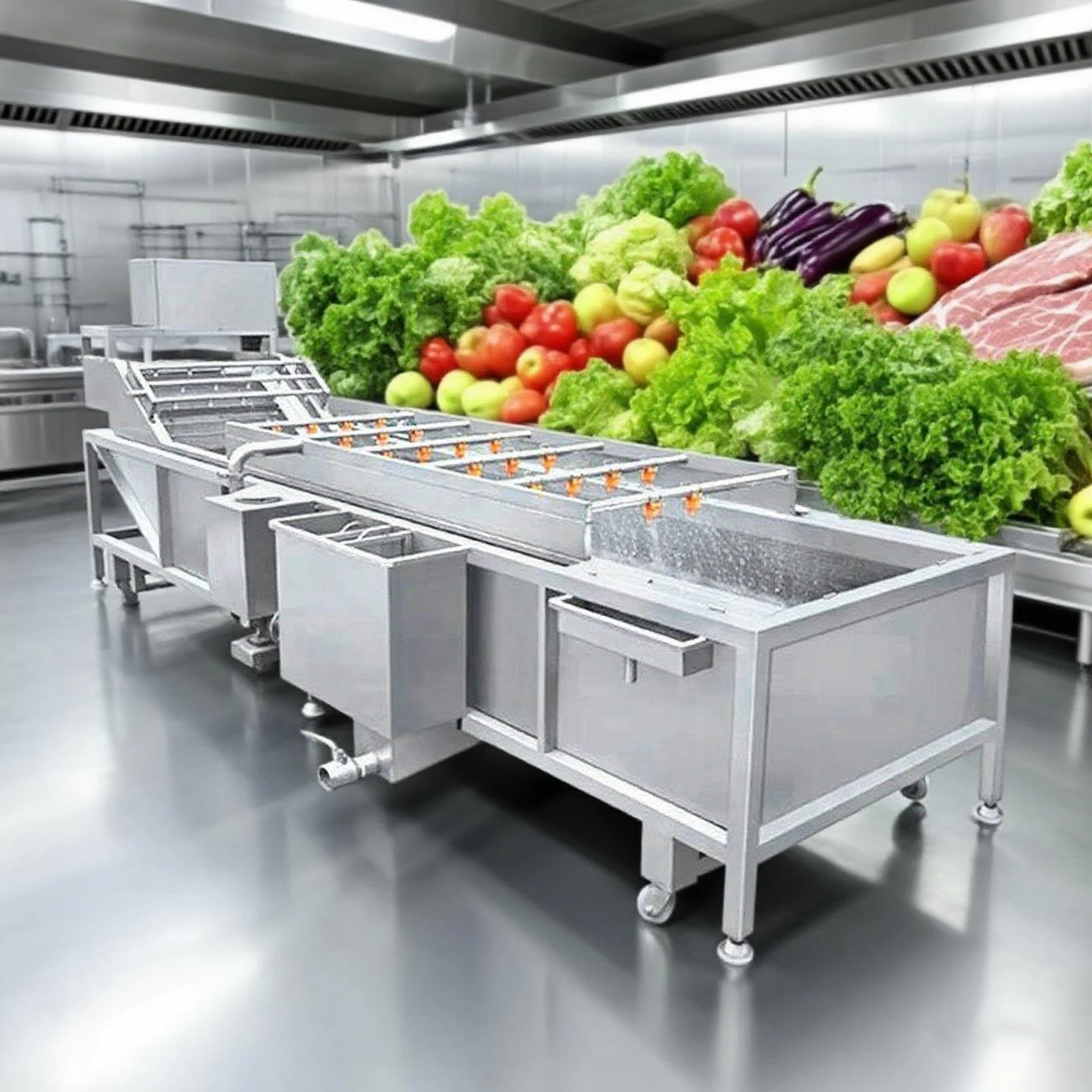 Industrial Vegetable Washing Machine Ultrasonic + Bubble Cleaning Adjustable Speed Food Processing Plant Solution Customized