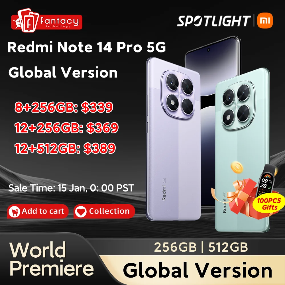 World Premiere Global Version Redmi Note 14 Pro 5G Smartphone 200MP Camera Dimensity 7300-Ultra 1.5K 120Hz AMOLED Display NFC