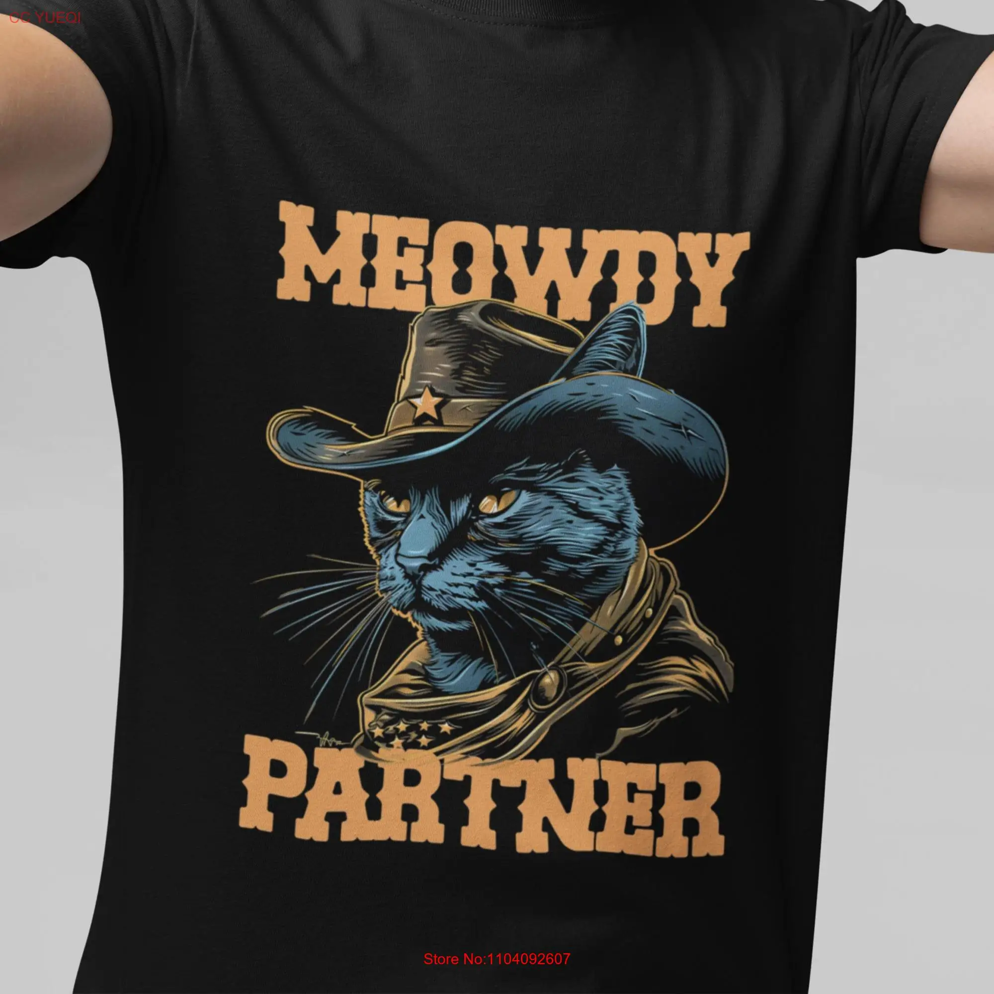 Meowdy Partner T Shirt Cowboy Cat Funny Vintage Retro long or short sleeves