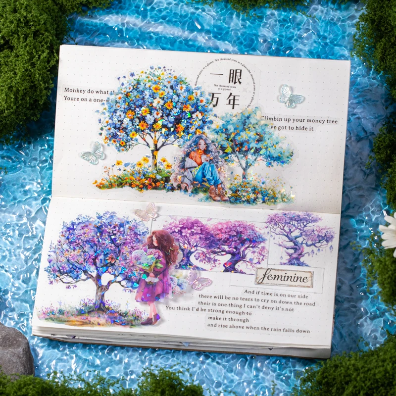 Yoofun A Tree Full of Flowers Aesthetic Stickers Pack Decorative Scrapbooking Diary Card Junk Journal Material Supplies