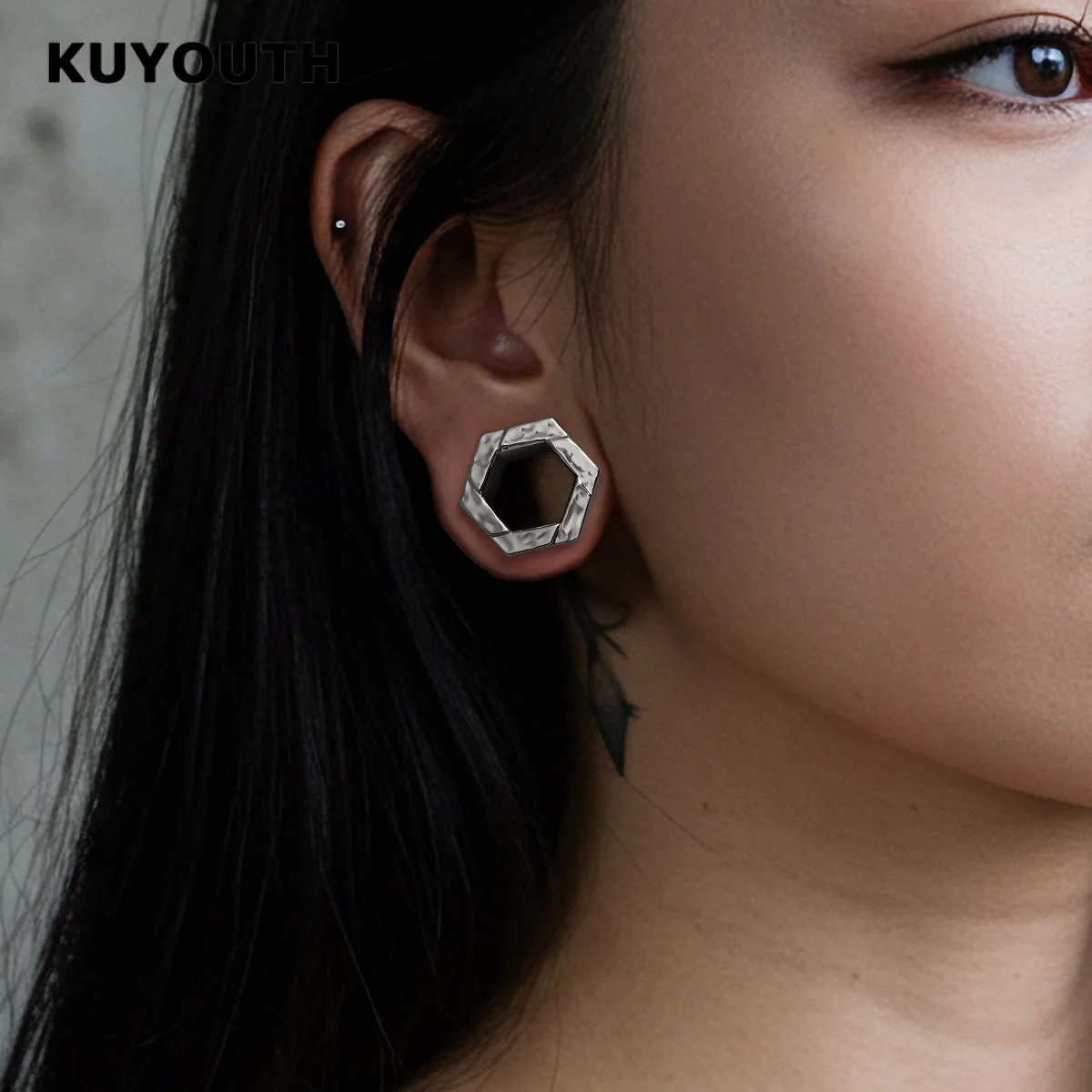 KUYOUTH Hexagon Ear Tunnel Trendy Gauge Stretcher Copper Durable Punk Body Piercing Expander Plug Jewelry