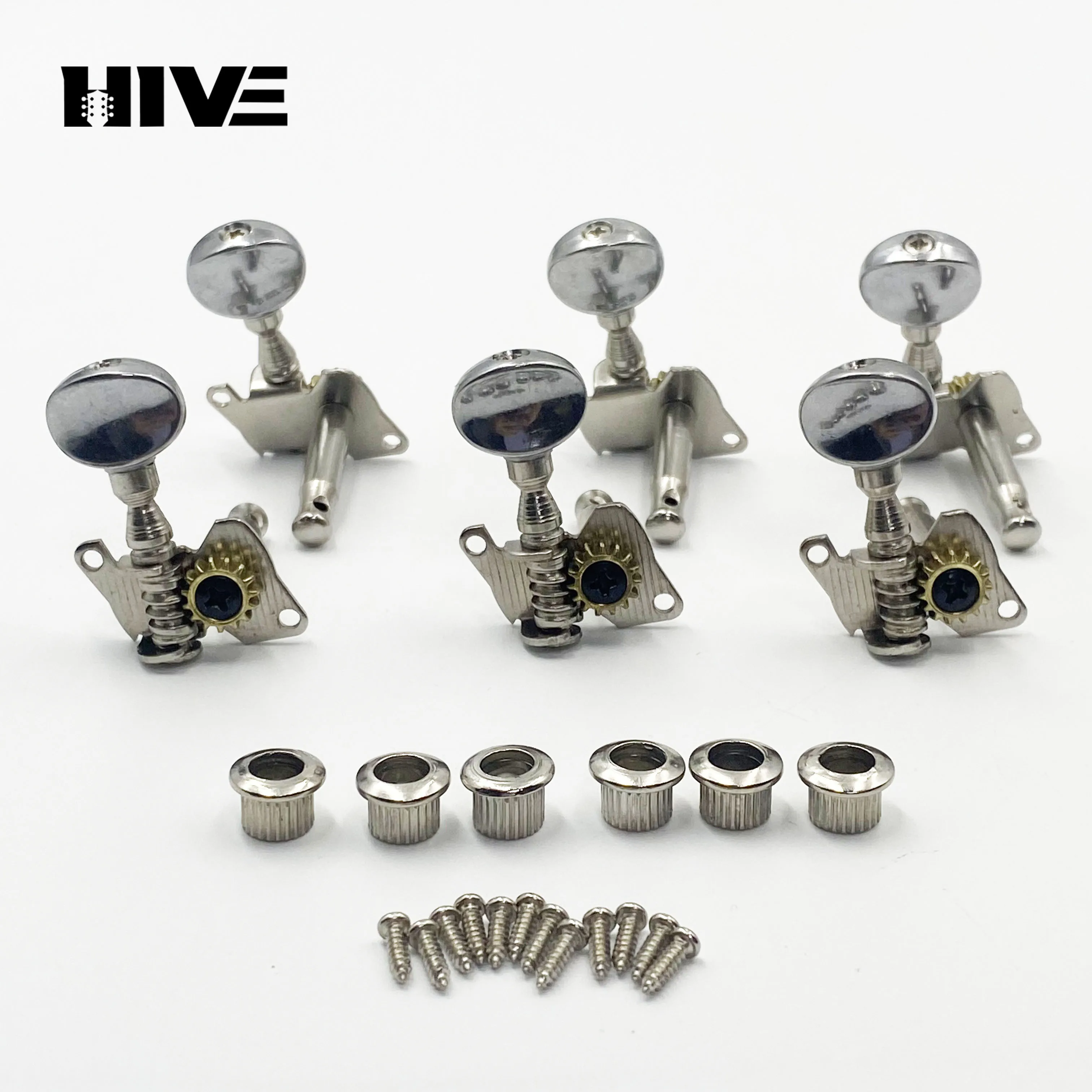 6Pcs/Set Small Round Head Guitar Tuning Peg Twill Long Tail Folk Guitar Tuning Pegs Electroplated Head Guitar Winder Axles