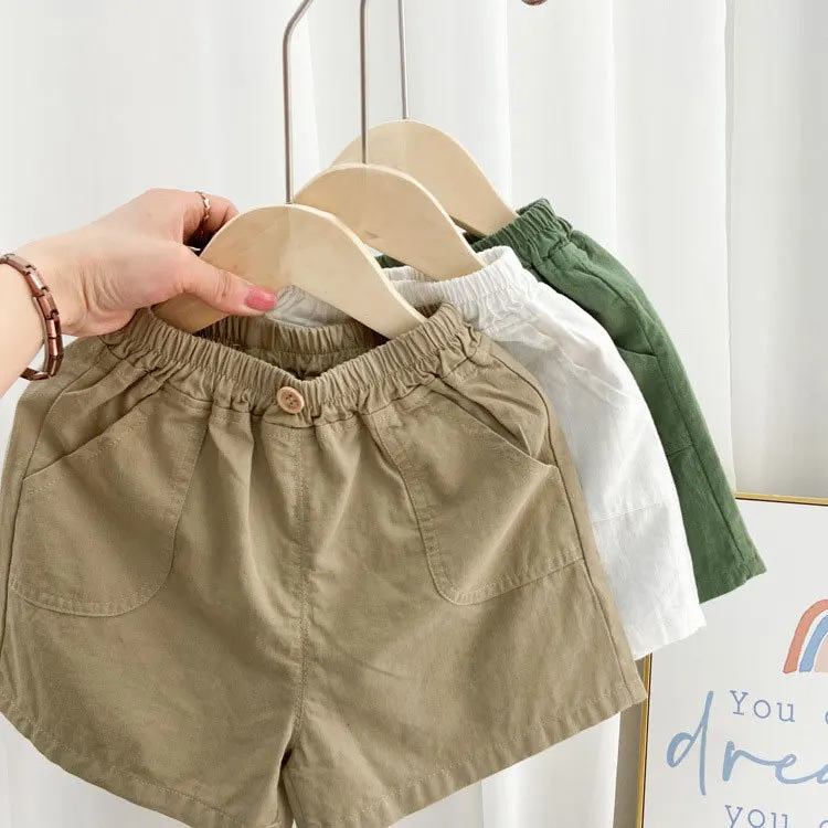 Kids Summer Shorts Boys Girls Korean Style Cotton Short Pants Toddler Children Cute Solid Elasic Waist Shorts