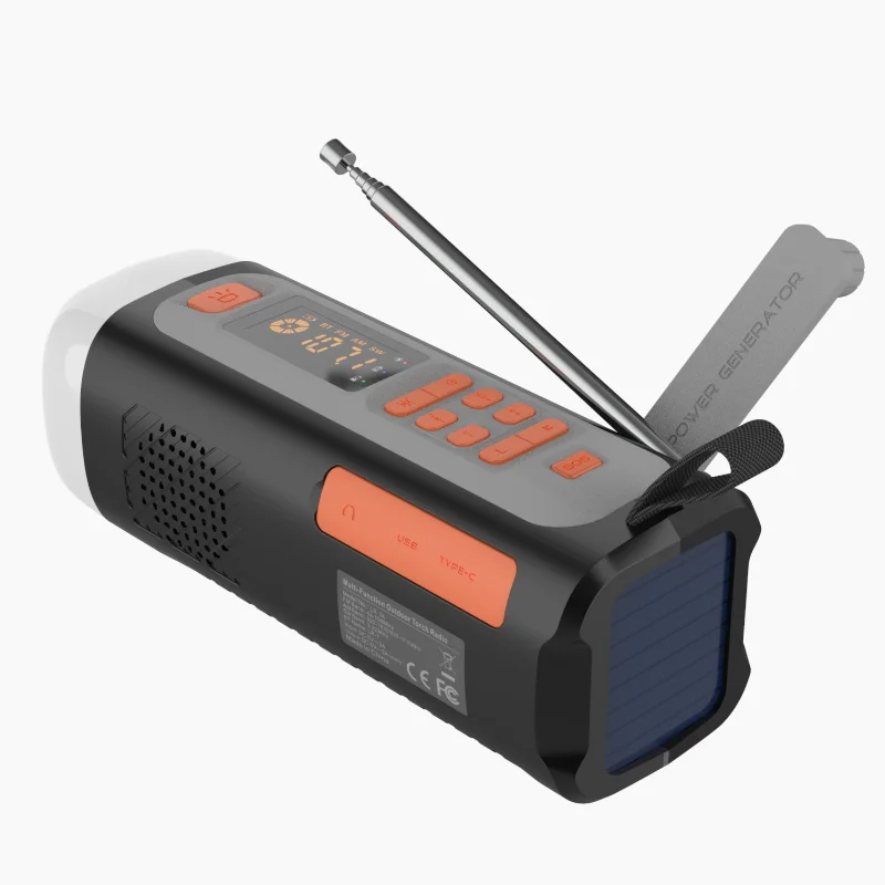 Portable Emergency AM/FM/SW Radio Bluetooth Speaker 4500mAh USB C Solar Hand Crank Multifunctional Emergency Radio