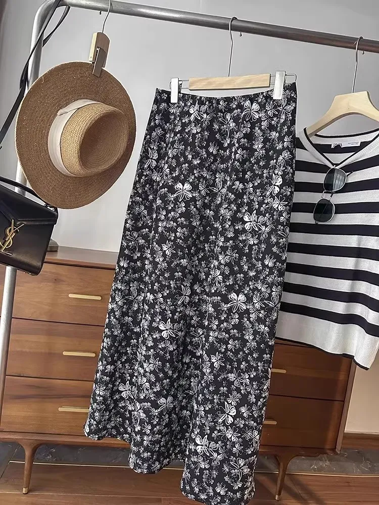 

Элегантная женская юбка миди с романтическим принтом, стройнящая, длинная, весна-лето, новинка, модная повседневная юбка средней длины