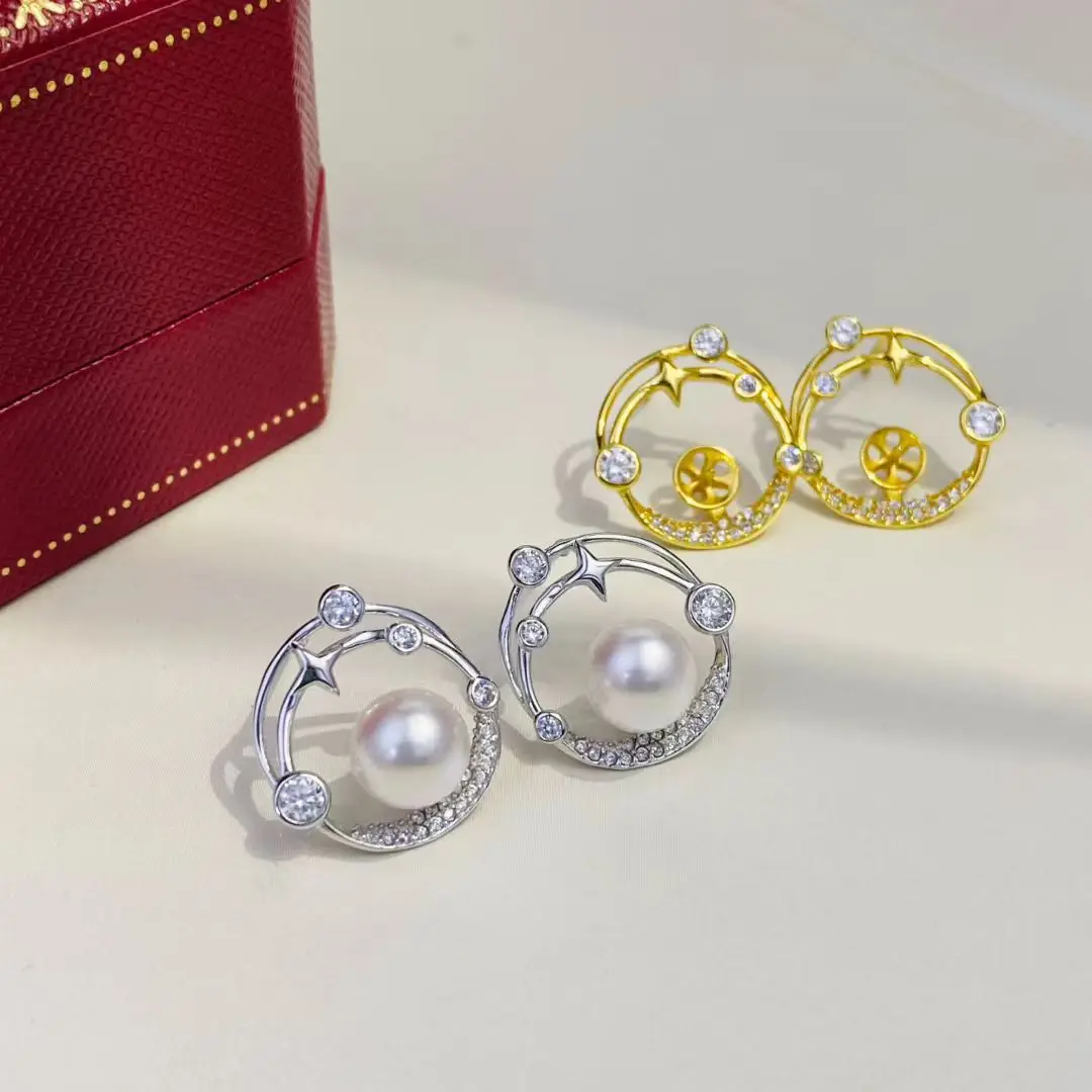 

S925 Sterling Silver Earrings Mount Findings Settings Base Mounting Parts Accessory for 7-8mm Pearls