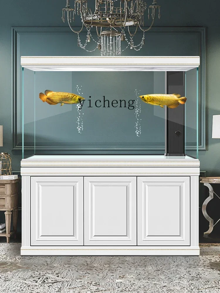 TQH solid wood ultra-white glass professional arowana tank, living room large aquarium bottom filter goldfish tank