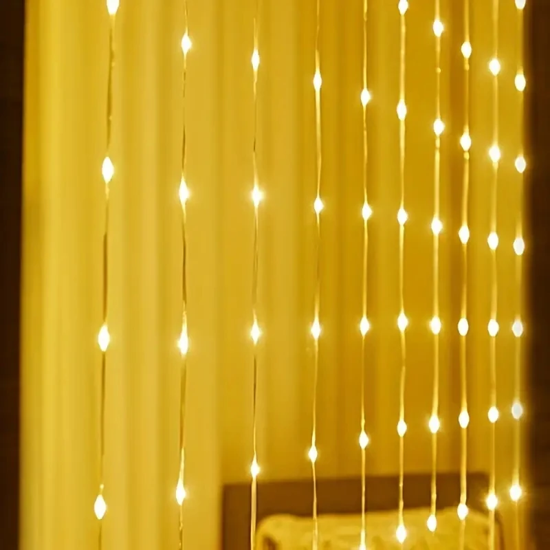 1pc Christmas Curtain LED String Lights with Remote Control USB Plug Hanging Light Decor Wedding Bedroom Holiday New Year 2025