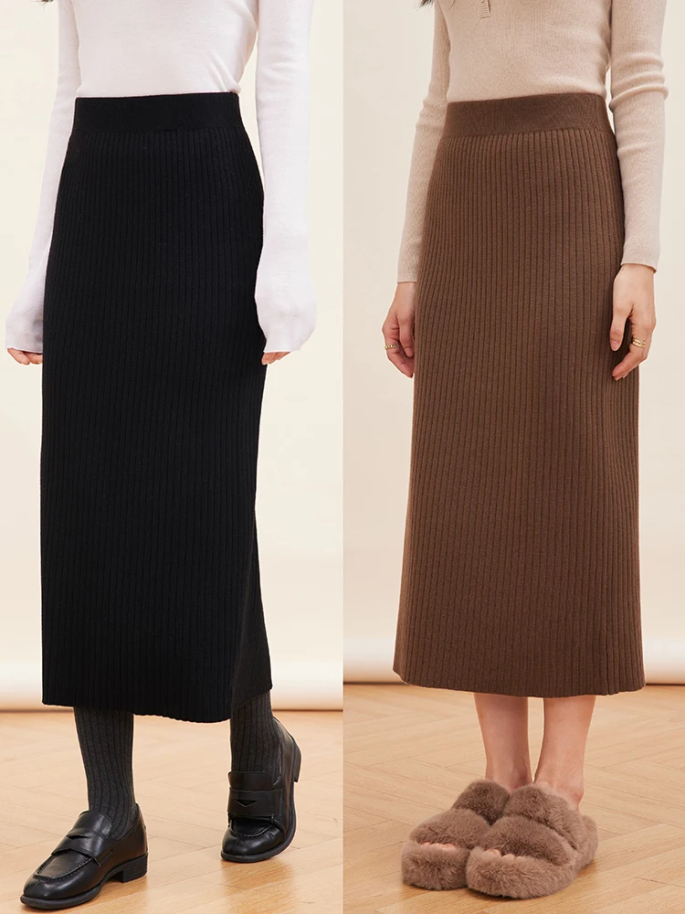 

Юбка Zhihua с высокой талией из тонкой шерсти, облегающая, повседневная, для женщин, H-образный силуэт