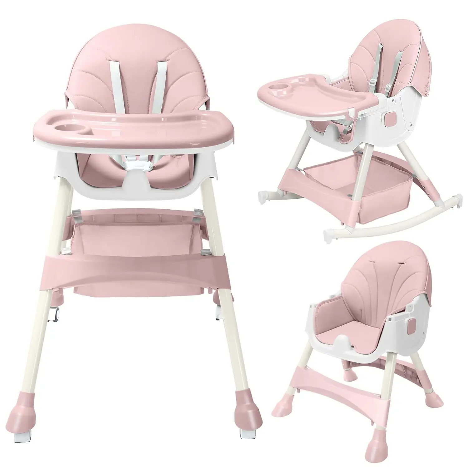 Baby High Chair for Toddlers with Removable Tray, Wheels & Safety Belt (Pink)