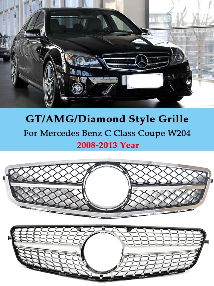 For Mercedes Benz C Class W204 Diamonds Style Grill Front Bumper Grille Facelift AMG C180 C200 C300 C350 2008-2013  Accessories