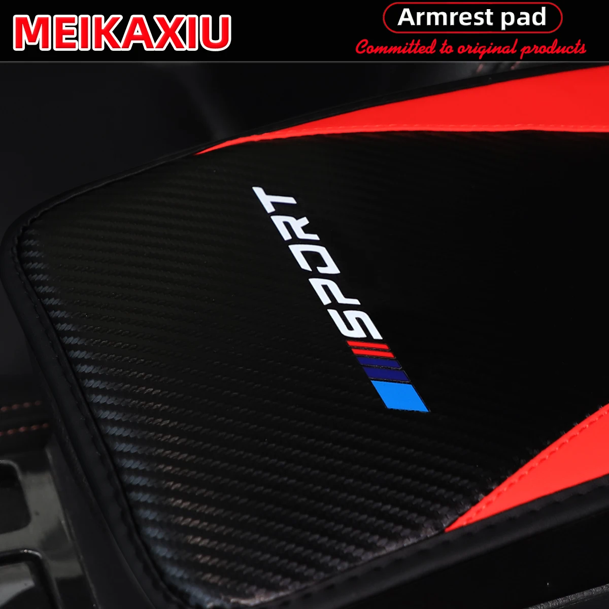 PU-Leder Carbon-Faser Sportwagen-Armlehnenpolster 32x19cm Mittelkonsolen-Pad Auto-Dekorationsartikel Geeignet für Alle Jahreszeiten – Detail 2
