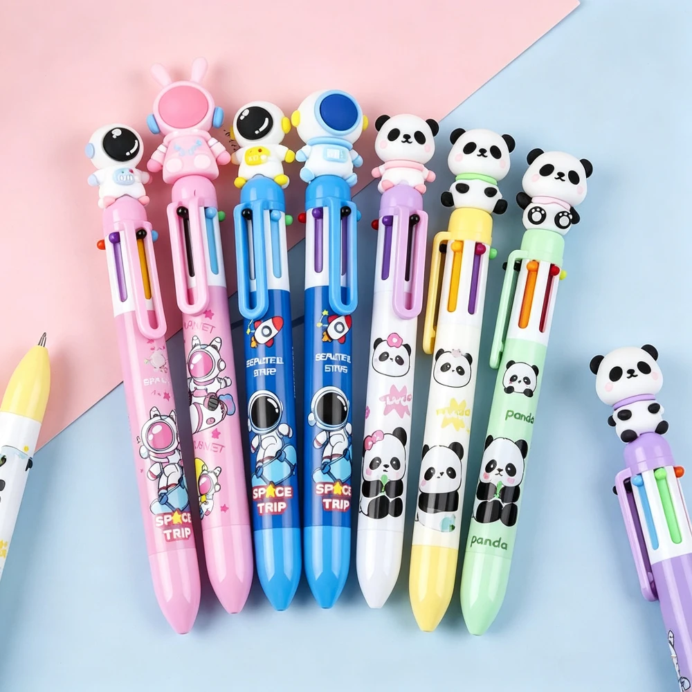 

10Pcs/Lot Cute Cartoon 6 Colors Ballpoint Pens Panda Astronaut Multicolor Office Writing Pens Student School Office Supplies