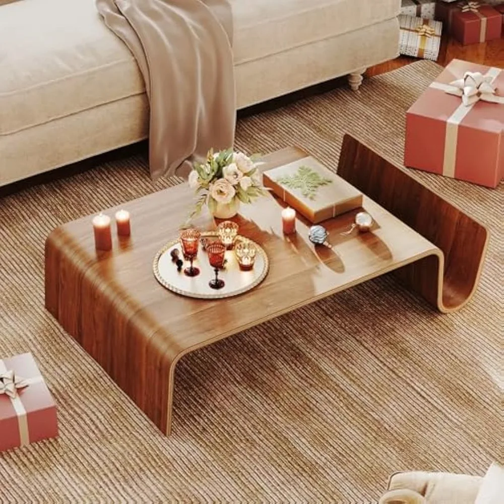 

Mid-Century Coffee Table, 41 Inch Creative Bentwood Center Table in Walnut Wood Finish, Modern Home Side Table