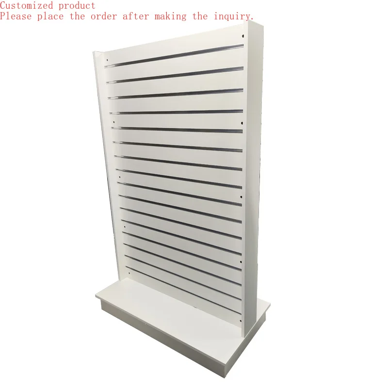 

Custom.Custom Double Sided T-shaped Slatwall Display Stand with Aluminum Inserts for Clothing Shops