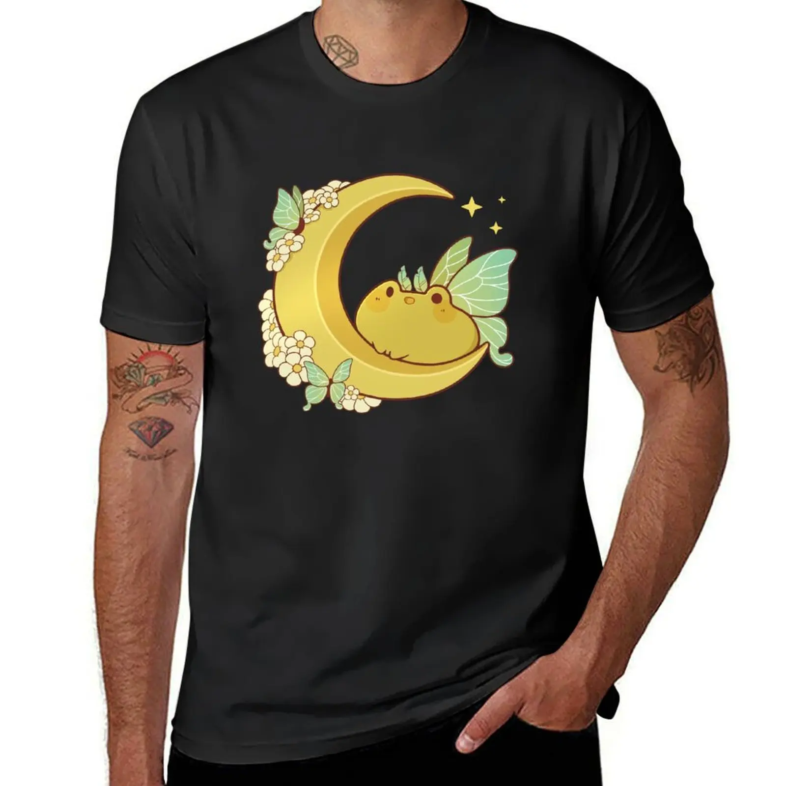 

Luna moth frog fairy on a moon T-Shirt customizeds cute clothes sweat t shirts for men cotton