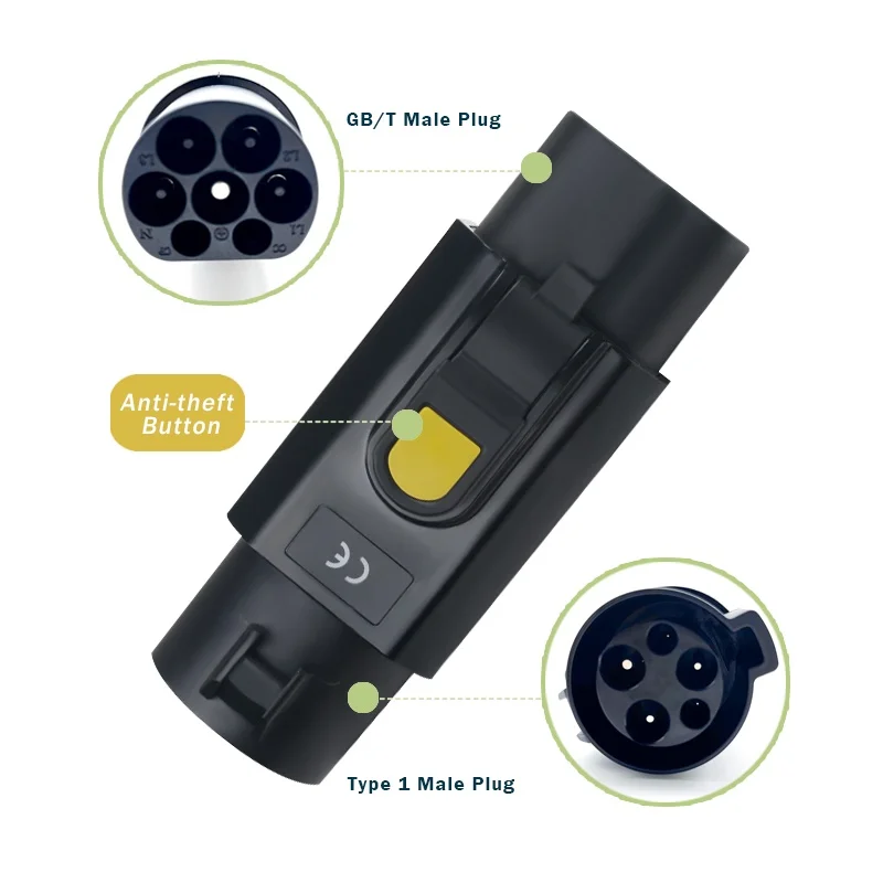 

Anti-Drop Theft 16A 32A Type 2 IEC 62196-2 To Type 1 J1772 Male Plug For EV Station J1772