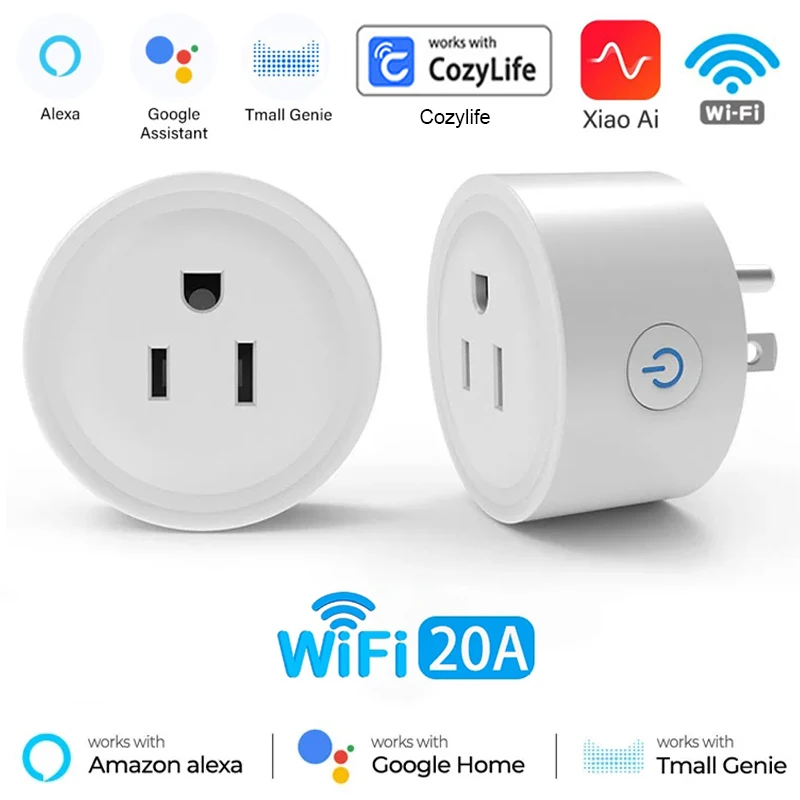 20A Wifi Smart Plug US Socket Wireless Switch Smart Home App Scene Linkage Support Alexa Google Home Voice Assitant Control Plug