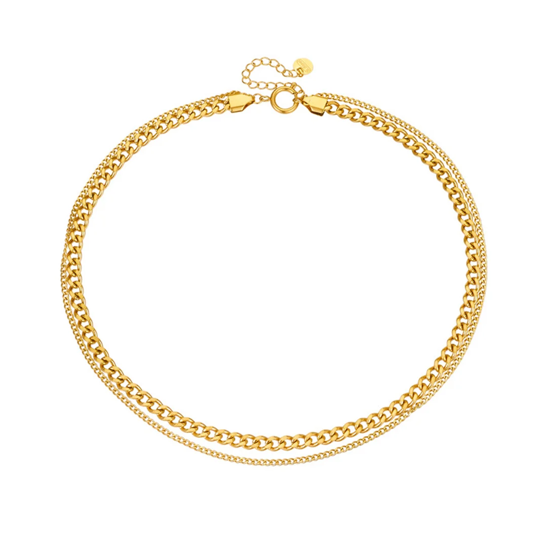 

Fashion Curb Cuban Chain Link Choker Necklace Femme Gold Color Stainless Steel Clavicle 2 Layered Neck Chain for Women Jewelry