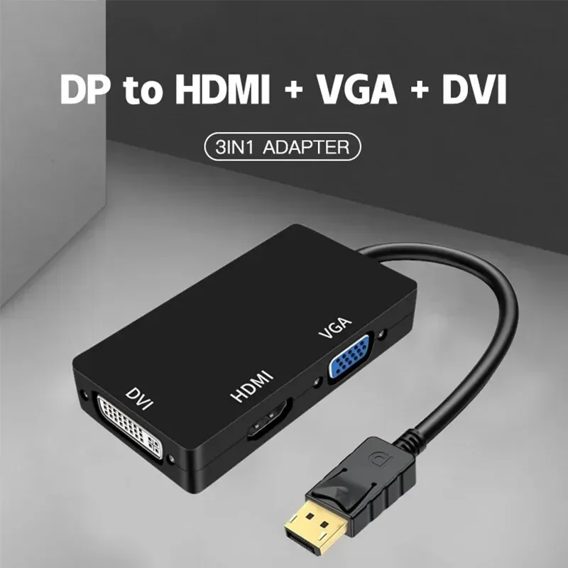 Displayport DP a DVI VGA HDTV 3 en 1 Cable convertidor adaptador para proyector TV ordenador portátil PC