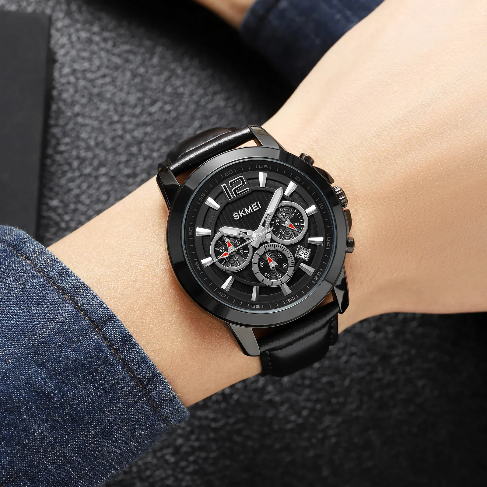 SKMEI 1989 Casual Male Clock reloj hombre Stopwatch Quartz Watches Mens Top Brand Luxury Leather Strap Date Wristwatches