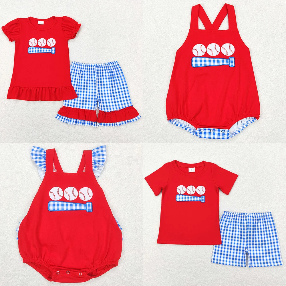 New Fashion Kids Sibling Clothing Baseball Embroidery Boutique Baby Girls Clothes Boys Clothing Sets Infant Girls Boys Rompers