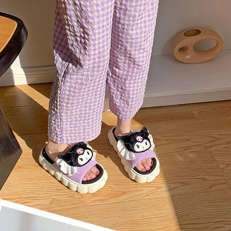 Sanrio Home Slippers Hello Kitty Kuromi Indoor Four Seasons Slippers Women Anti-Sli Shoes Cartoon Comfortable Breathable Shoes