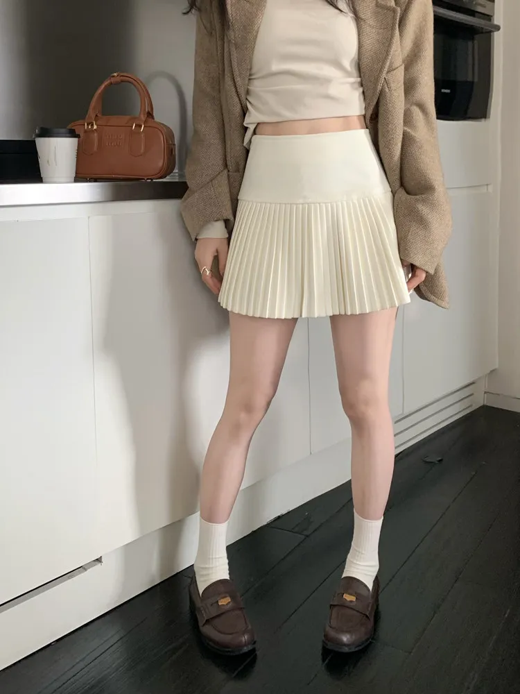 

Осенне-зимняя толстая утягивающая модная плиссированная юбка А-силуэта с высокой талией для женщин