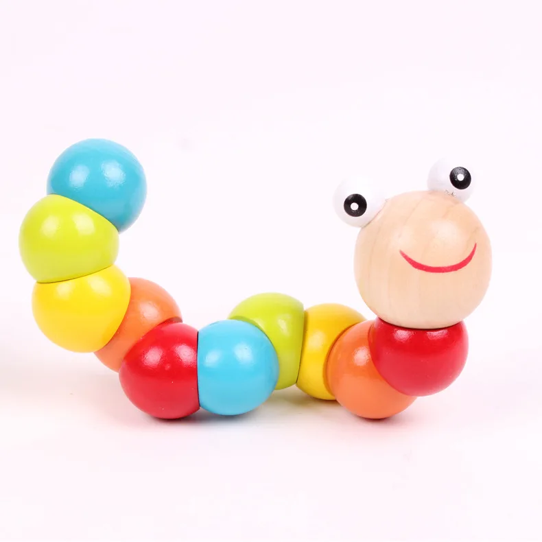 Worm Twist Puppet Gift Cognition Fun Educational Changeable Shape Wood Playmate Kids Colorful Caterpillar Baby Toy Newborn