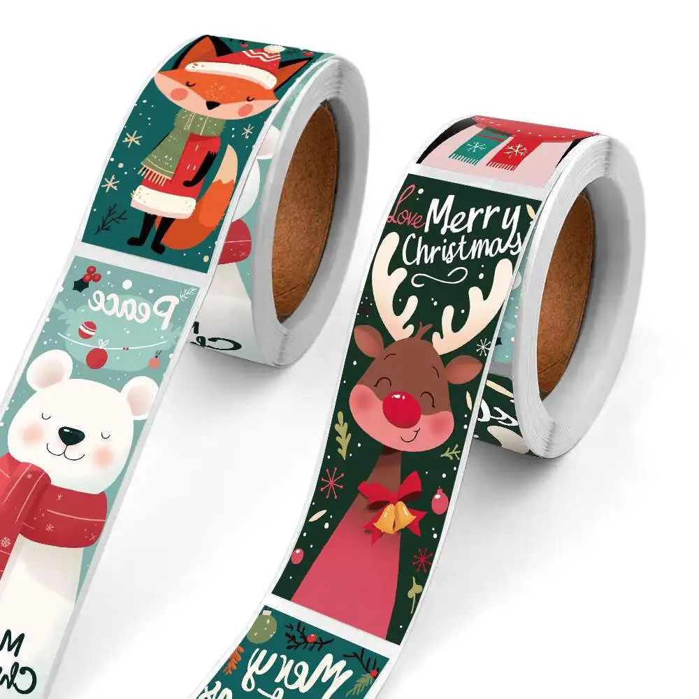 120Pcs Cute Santa Polar Bear Merry Christmas Stickers Roll Happy New Year Gift Sealing Sticker for Small Business Decor