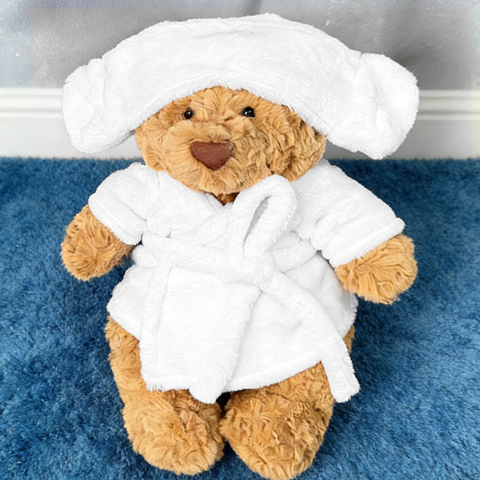 Conjunto de Bata de Baño para Oso, Material Acogedor Blanco, Bata de Spa para Animales de Peluche de 28 cm, Ropa de Dormir, Accesorios de Mini Guardarropa, Conjunto Festivo