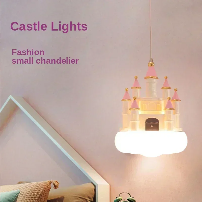 Candelabro minimalista para niñas, lámpara colgante Led creativa de nubes de Castillo rosa para decoración de dormitorio de habitación de niños, luz