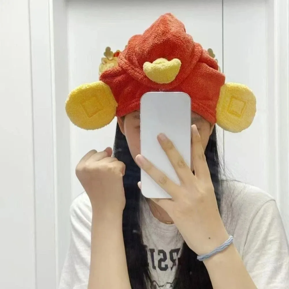 

New God of Wealth Shape Hair Drying Cap Quick-Drying Absorbent Hair Drying Towel No Shedding No Pilling Hair Wrap Shower Home