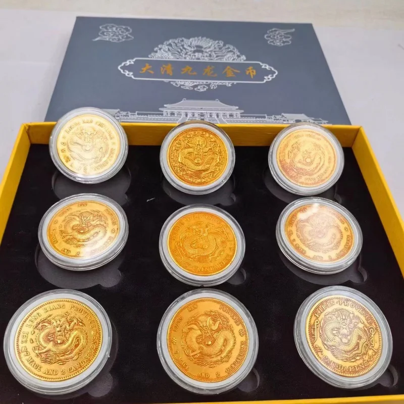 Antique with Box Big Qing Kowloon Silver Gold Coin Commemorative Coin Silver Crafts Gift Set