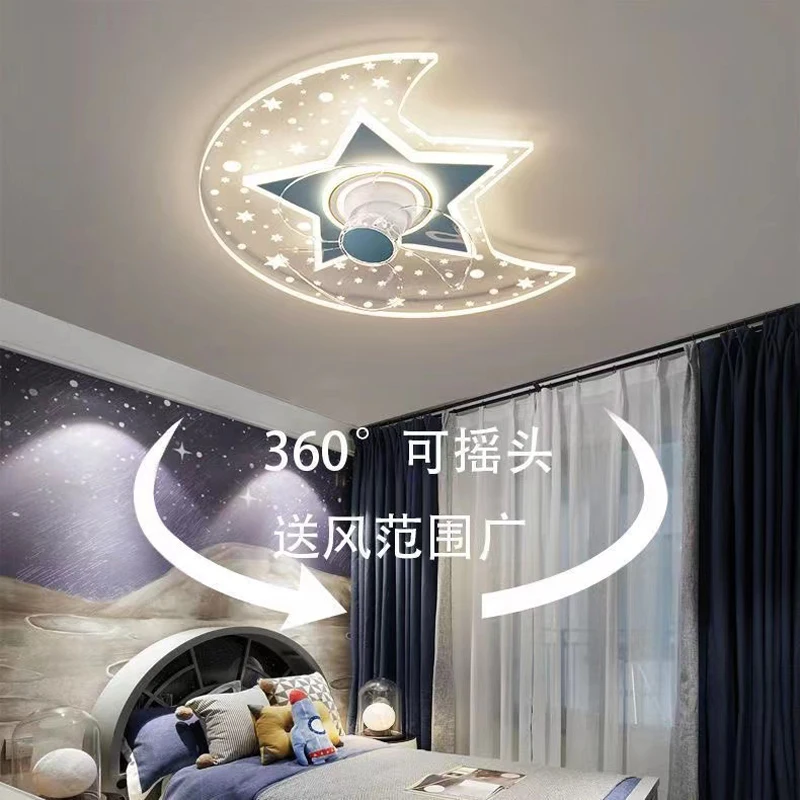 Children Ceiling Fan With Light Kids Room Light Ceiling Star Moon Chandelier fan Modern Nursery Baby Boys Girls Bedroom Lamp 실링팬