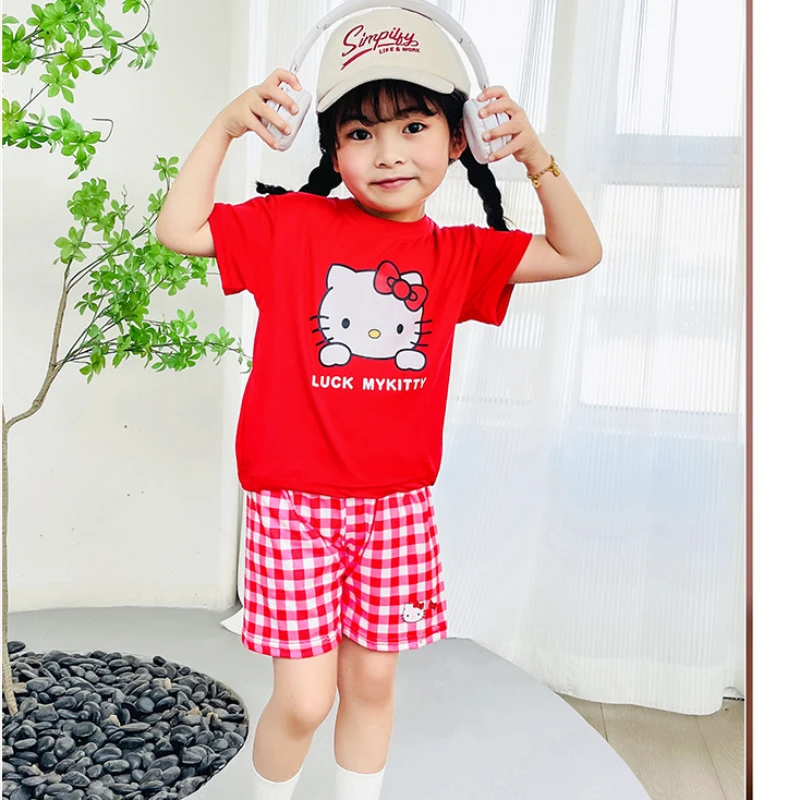 Bambini ragazzi ragazze estate stampa cartone animato t-shirt manica corta top con pantaloncini bambino bambino abbigliamento set Kitty Kuromi