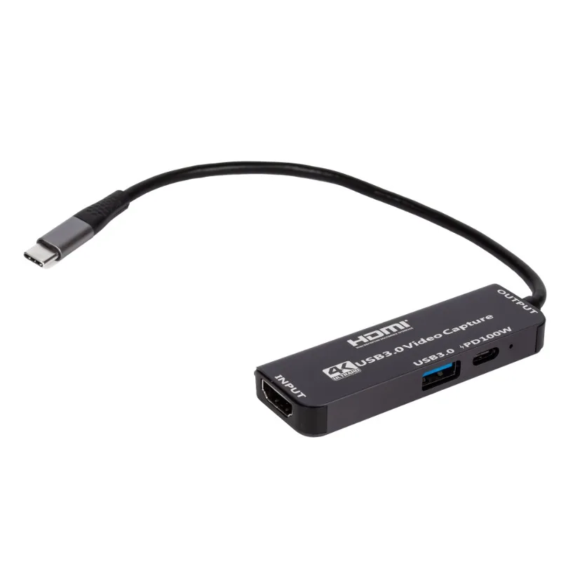 PD100W Type-C to Type-C Video Capture Card USB3.0 5Gbps Transmission 4K@30Hz Video Grabber Aluminum Alloy for OBS PS5 DSLR Live