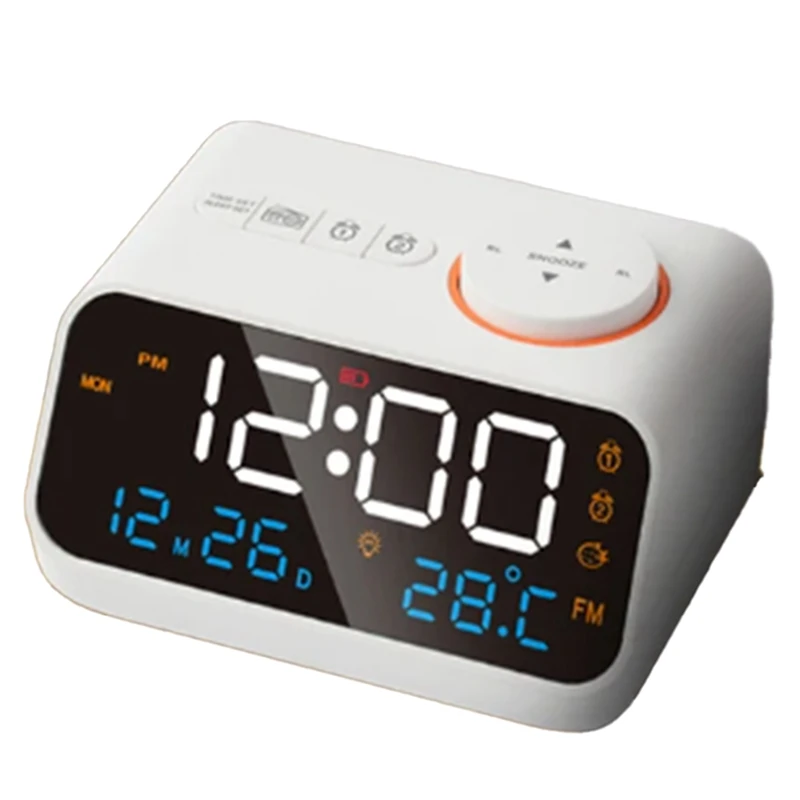 

FM Radio LED Alarm Clock For Bedside Wake Up. Digital Table Calendar With Temperature Thermometer Humidity Hygrometer