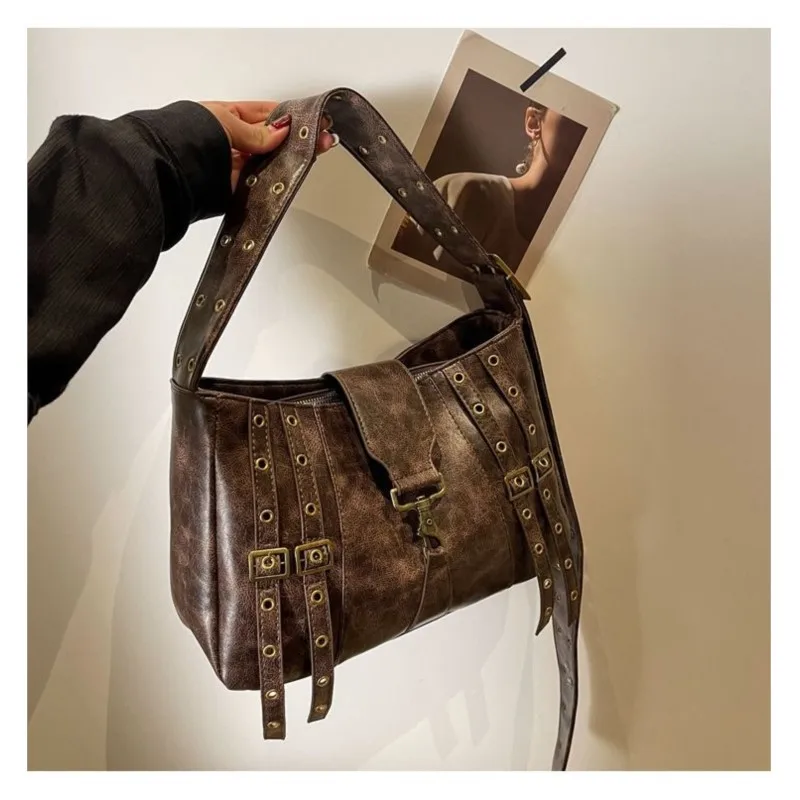 JIAERDI Y2k Grunge Brown Shoulder Bags Women Vintage Pu Leather Messenger Bag Handbag Female Retro Large Capacity Tote Bag Chic