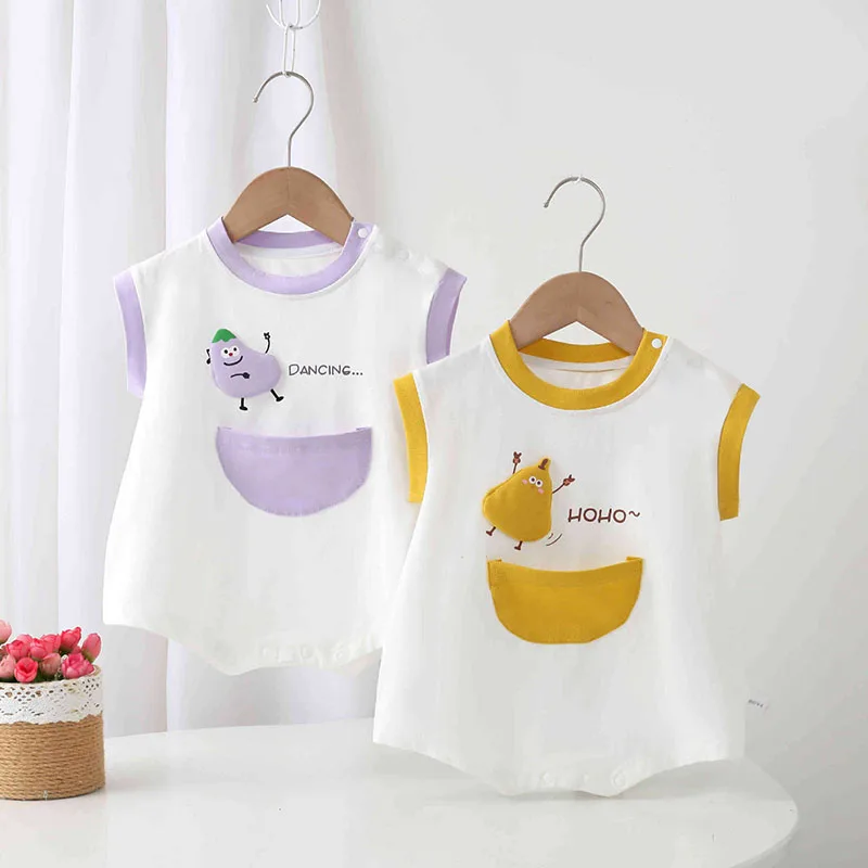 

MILANCEL New Summer Baby Bodysuit 0-18M Toddler Cartoon Eggplant Sleeveless Jumpsuit Infant Girls Thin Style One Piece