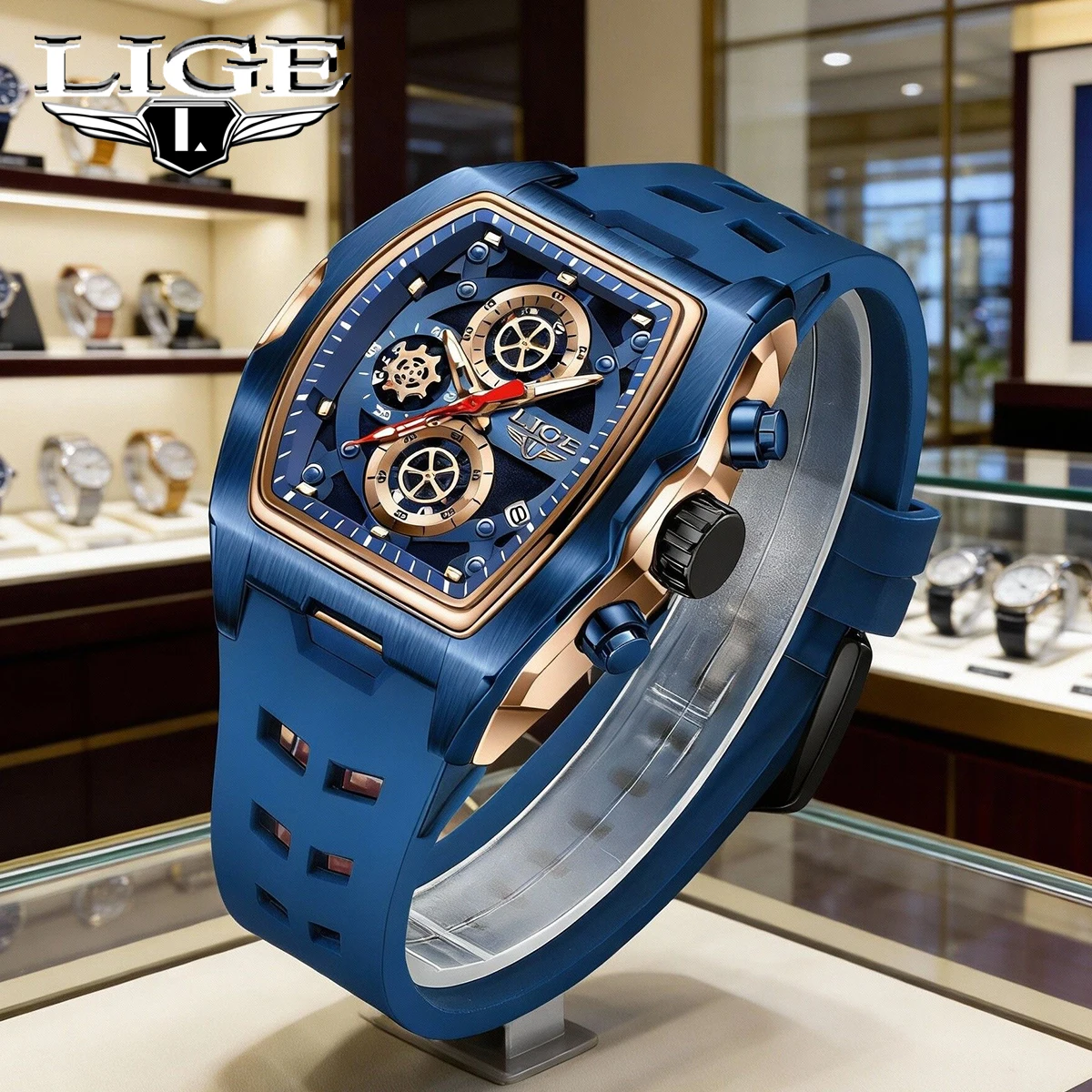 

Мужские часы LIGE, модные, повседневные, с датой, водонепроницаемые, светящиеся, кварцевые, спортивные, с силиконовым ремешком.